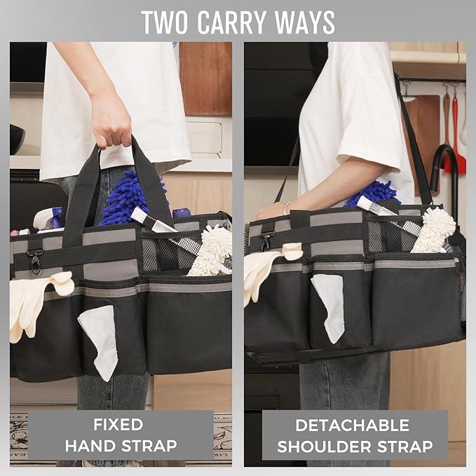 Wearable Cleaning Caddy, Cleaning Caddy Supplies Organizer with Handle & Shoulder Straps for Housekeepers, Under Sink & Car Cleaning Tool Organizers Bag with 4 Foldable Divider (MediumGrey) - NeatNest