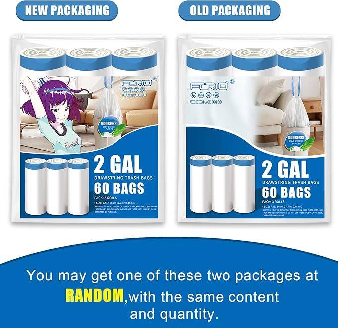 FORID Mini Drawstring Trash Bags - 2 Gallon Small Bathroom Garbage Bags White Plastic Trash Can Liners Disposable Unscented Wastebasket Bags 60 Count for Office bedroom Home 7.5 Liter - NeatNest