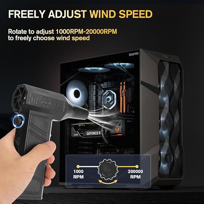 Electric Compressed Air Duster - 20,0000 RPM Rechargeable Cordless Turbo Blower, Portable Air Blower Gun for Cars, PC, Keyboard, Home & Outdoor Dust Cleaning (Replaces Compressed Air Cans) - NeatNest