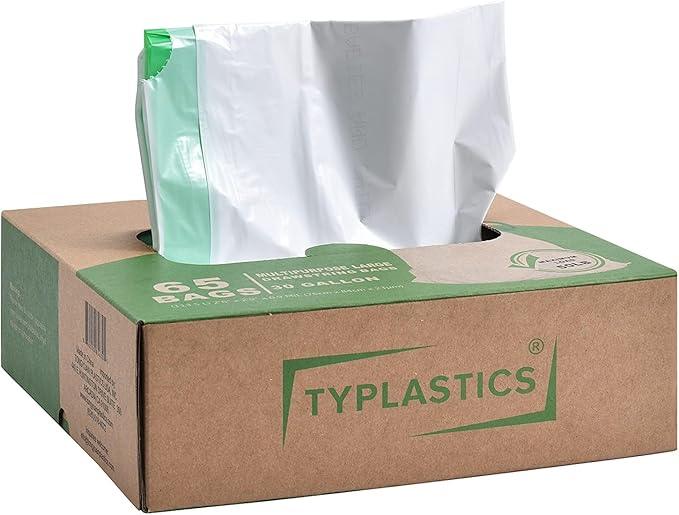 TYPLASTICS Drawstring Trash Bags, 30 Gallon Multipurpose Heavy Duty Garbage Bags, 65 Count - NeatNest