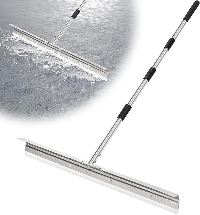 CAROD 33.4" Heavy Duty Floor Squeegee for Concrete, Industrial Silicone Blade Squeegee for Floor with 63" Stainless Handle, Anti-Splash Curved Baffle Design for Warehouse, Factory, Outdoor Use - NeatNest