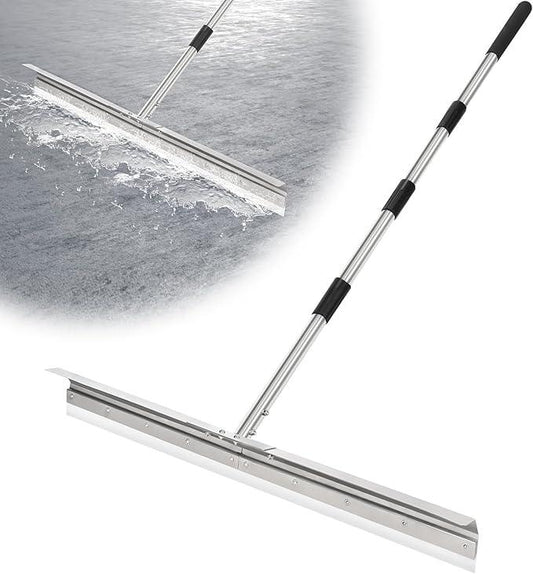 CAROD 33.4" Heavy Duty Floor Squeegee for Concrete, Industrial Silicone Blade Squeegee for Floor with 63" Stainless Handle, Anti-Splash Curved Baffle Design for Warehouse, Factory, Outdoor Use - NeatNest