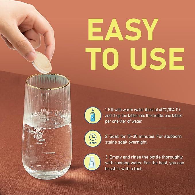 Water Bottle Cleaning Tablets, Bottle Clean Tablet for Hydration Bladders, Stainless Steel, Tumblers, and Glass Bottles, 120 count (Pack of 1), Orange - NeatNest