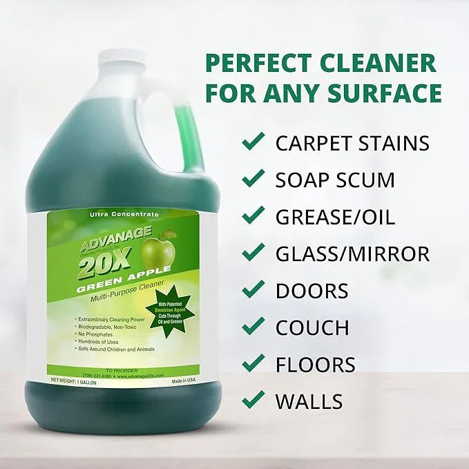 All Purpose Cleaner Concentrate - Advanage 20X The Wonder Cleaner Green Apple for All Surfaces Around Bathroom, Kitchen, Oil and Grease, Multi Purpose Cleaner for Household Cleaning Solution, 128 FlOz - NeatNest