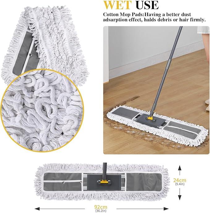 Masthome 36" Commercial Mop, Heavy Duty Industrial Floor Mop with 3 Microfiber Pads, 60" Adjustable Large Dust Mop,Wet Dry Flat Mops for Office Garage Warehouse Factory Mall - NeatNest