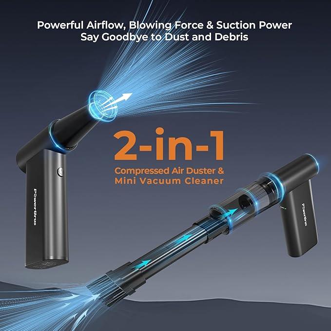 Compressed Air Duster, PowerUrus 200000RPM Electric Air Duster with Brushless Motor, 4-Gear Adjustable Cordless Air Blower, 8000mAh Rechargeable Air Duster for Keyboard, PC, Outdoor and Home Cleaning - NeatNest