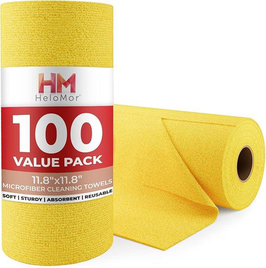 HELOMOR 100 Pack Microfiber Cleaning Cloth Roll - Tear Away Reusable Paper Towels Washable, 11.8" Ultra Absorbent Cleaning Supplies for Housekeeping, Rags Microfiber Towel, Lint Free Cloth Value Pack - NeatNest