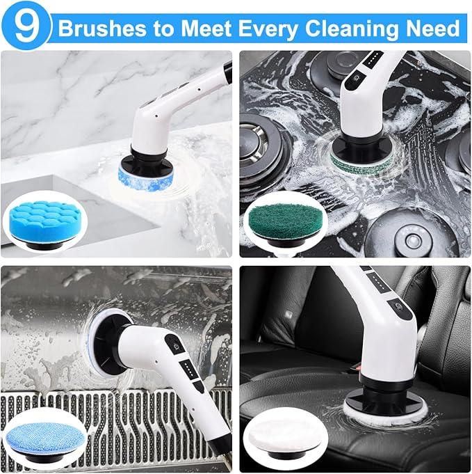 Electric Spin Scrubber,Cordless Spin Scrubber for Cleaning with 8 Replaceable Brush Heads,Shower Scrubber with Adjustable Detachable Handle for Bathroom,Kitchen - NeatNest