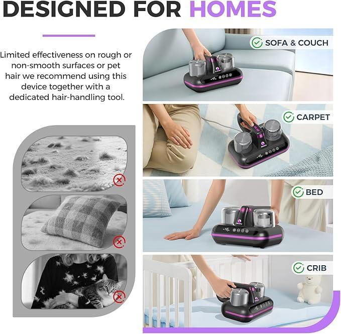 Mattress Vacuum Cleaner - 5-in-1 Cordless Bed Vacuum Cleaner, Powered by Ultrasonic Technology, 16Kpa Strong Suction,Low Noise,Suitable for Dust, Pet Hair, Etc - Grey - NeatNest