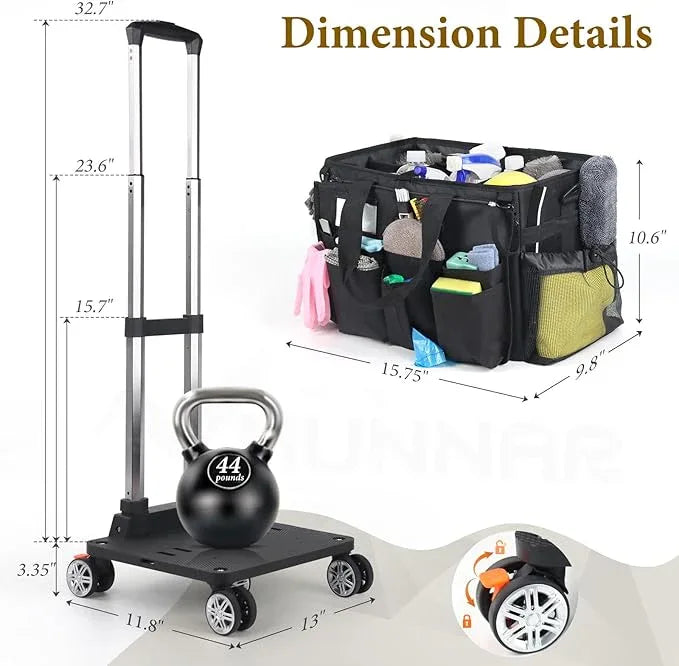Rolling Cleaning Caddy Bag with Detachable Trolley, Multi-Functional Portable Cleaning Cart Supplies Organizer for Housekeeping and Domestic Cleaning, Cleaning Caddy with Wheels, Black - NeatNest