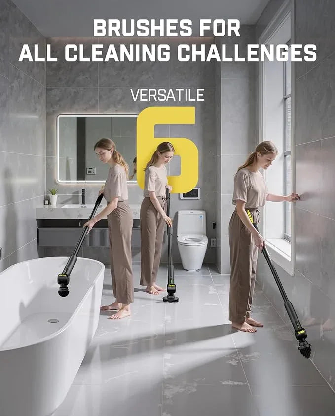 Fanttik Flip G9 Pro Electric Scrubber, VoltiPulse Motor, Dual-Speed Cleaner with 6 Brush Heads, Adjustable Angle & Extendable Handle, IPX7 Waterproof, Type-C Charge for Bathroom, Tile, Grout - Black - NeatNest