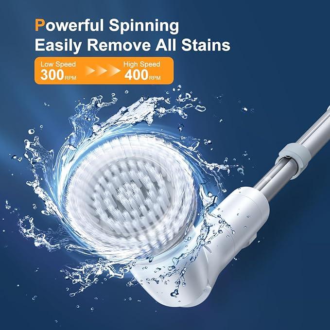 LABIGO Electric Spin Scrubber LA2 Pro, Shower Power Cleaning Brush with Display and 4 Replaceable Heads,2 Adjustable speeds, 3 Extension Handle, for Bathroom Floor Tile - NeatNest