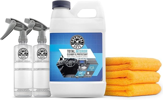 Chemical Guys HOL414 Total Interior Cleaner and Protectant, Refill Kit With 2 Dilution Bottles & 3 Premium Microfiber Towels (Safe for Cars, Trucks, SUVs, Jeeps, Motorcycles, RVs & More) 64 fl oz - NeatNest