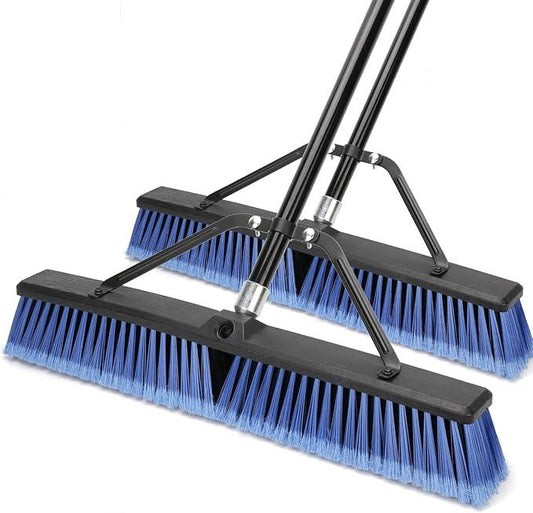 24 inches Push Broom Outdoor for Deck Driveway Garage Yard Patio Concrete Floor Cleaning-Blue-2 Pack - NeatNest