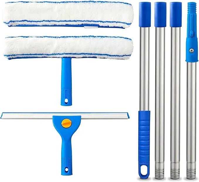 Squeegee for Window Cleaning, 14" Extra-Large Squeegee & Microfiber Scrubber Combi with 60" Stainless Steel Pole, Window Cleaning Kit for Shower Glass Mirror Door Car-2 Pads - NeatNest