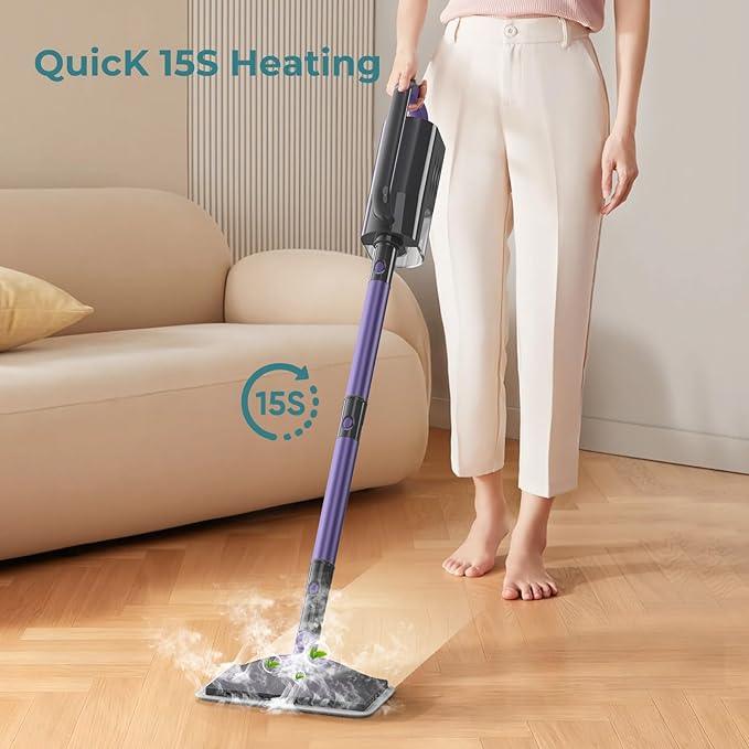 Steam Mop, Steam Cleaner with 400ML Water Tank, 2 Washable Pads, 23FT Power Cable floor steamer, Detachable Steam Mops for sealed Hard Floors, Marble, Stone, Hardwood (Purple) - NeatNest