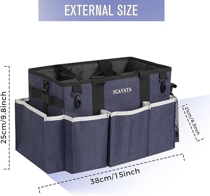 Wearable Caddy Bag, Cleaning Supplies Organizer With Handle & Shoulder Straps for Housekeepers, Under Sink & Car Tool Organizers With 4 Foldable Divider (NavyBlue) - NeatNest