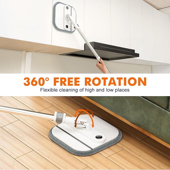 Upgraded Self-Standing Spin Mop and Bucket System, Detachable Inner Mop Bucket That Separates Dirty Water & 90° Foldable Head, Triple-Scrubbing System, for Hardwood Floors - White with 2 Pads - NeatNest