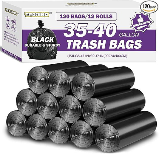 35-40 Gallon Black Trash Bags 120 Count - 35" x 40" Large Garbage Bags, 30+ Gallon Strong Trash Can Liners for Home, Commercial Use,Yard Waste, Bulk - NeatNest