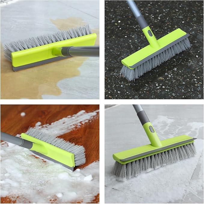 Floor Scrub Brush 2 in 1 Scrape and Stiff Bristle Deck Brush for Cleaning Concrete, Patio, Garage, Kitchen, Carpet and Bathroom 57" Long Handle - NeatNest