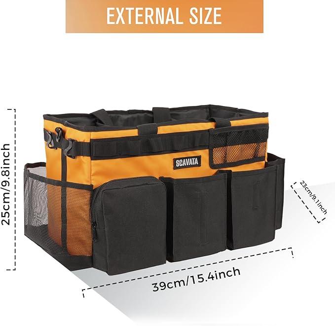 Wearable Cleaning Caddy Bag, Cleaning Caddy Supplies Organizer with Handle & Shoulder Straps for Housekeepers, Under Sink & Car Cleaning Tool Organizers with 4 Foldable Divider (Orange) - NeatNest