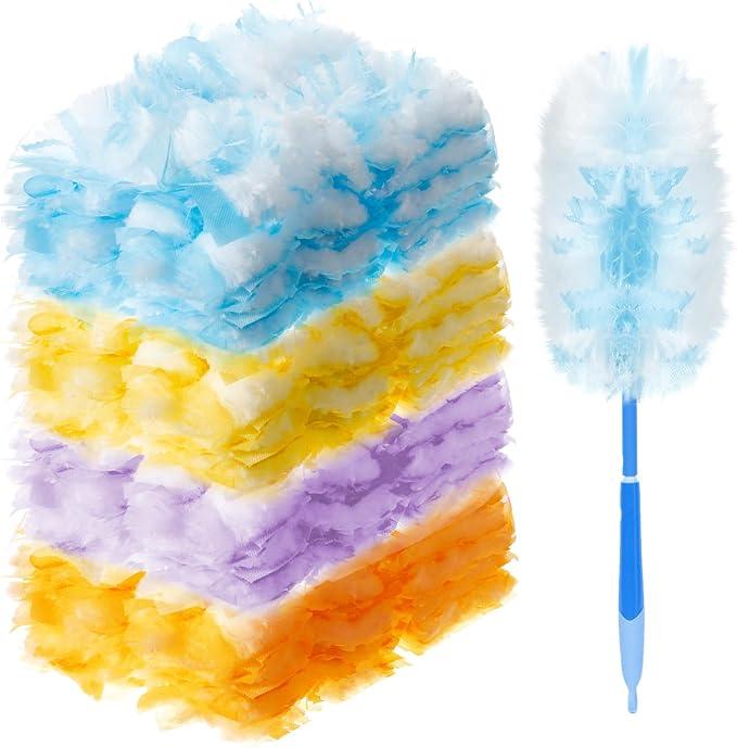 Vesici 150 Pcs Duster Refills Compatible with Swiffer Dusters Bulk Disposable Replacement Thickened with 1 Handle Heavy Duty for Cleaning, Office (Yellow,Blue,Orange,Purple) - NeatNest