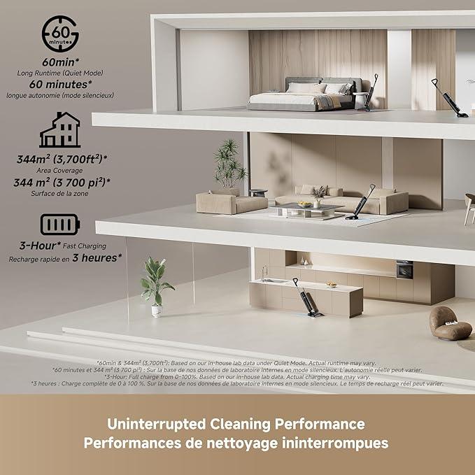 DREAME H15 Pro CarpetFlex Cordless Vacuum Mop, Wet Dry Vacuum Cleaner with Dual Brushes for Hard Floors & Carpet, Tangle-Free Hair-Cutting, 23kPa Suction, 180° Lie-Flat Floor Washer, 194°F Fast Drying - NeatNest