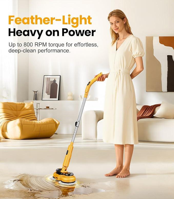 qimedo Electric Mop with 5000mAh Battery M2 , 800RPM Cordless Mops for Floor Cleaning, Automatic Spin Mops with Smart Display, Upright Rotating Power Mop with LED Light & Water Spray - NeatNest