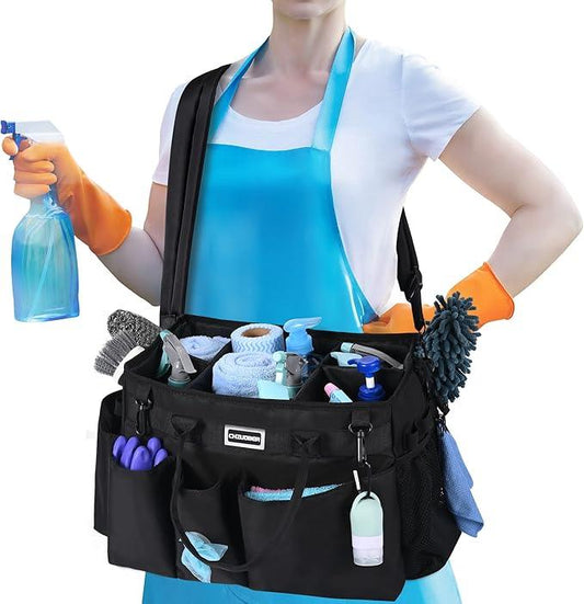Large Cleaning Caddy Organizer with Handle, Sponge Shoulder Strap Cleaning Supplies Organizer with Foldable Dividers Zipper Pocket for Cleaners Housekeepers - NeatNest