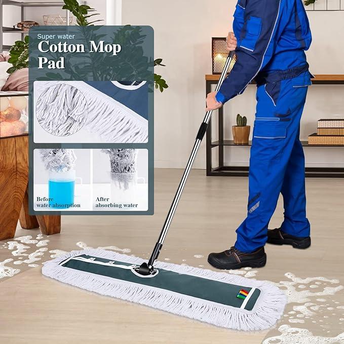 Commercial Mop,Masthome 42" Heavy Duty Dust Mop with Stainless Steel Handle,Large Industrial Mops for Floor Cleaning with 1 Cotton & 1 Microfiber Pad,Wet & Dry Large Mops for Home,Garage,School,Mall - NeatNest