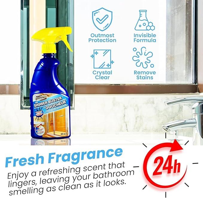 Shower Cleaner Buster Spray - all Types of Surfaces, Shower Glass Cleaner, Stop Soap Scum & Water Stain (2 x 500 ML / 16.9 OZ) - NeatNest