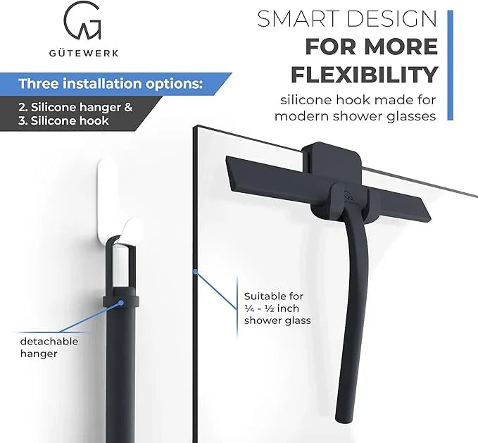 GÜTEWERK Shower Squeegee for Glass Doors, Silicone Window Squeegee, Bathroom and Glass Cleaning - Black - 15 Inch - NeatNest