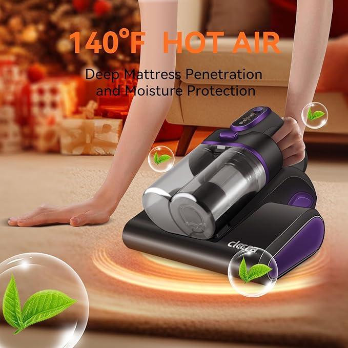 Mattress Vacuum Cleaner, 16KPa Suction Bed/Couch Vacuum, 253.7nm UV-C+140°F Heating+HEPA Filter, 600W Pet Hair Remover for Mattress/Sofa/Crib, Lightweight Corded Deep Cleaner - NeatNest