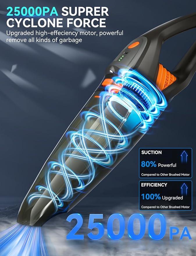 GHUSTAR Handheld Vacuum Cordless - 25000PA Strong Suction Hand Held Car Vacuum Cleaner Portable with Multi-Nozzles - Lightweight Dust Busters Rechargeable for Home Car Office Pets 2 Levels - NeatNest
