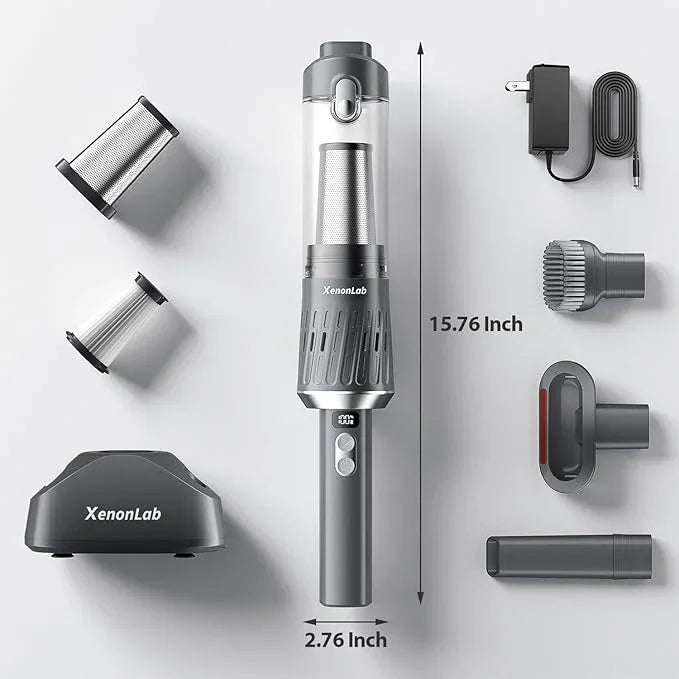 Handheld Vacuum Cordless 25000Pa Car Vacuum 3-in-1 Handheld Vacuum, Includes Smart Display and Charging Base Hand Vac Cordless Rechargeable One-Touch Empty for Home/Pet/Car (Silver) - NeatNest