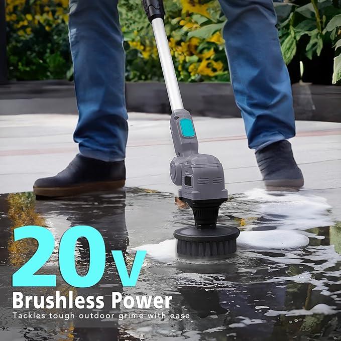 20V Cordless Spin Scrubber with Replaceable Battery, Electric Cleaning Brush with Long Handle & 8 Brush Heads for Outdoor, Bathroom, Tile, Grout, Shower, Bathtub - NeatNest