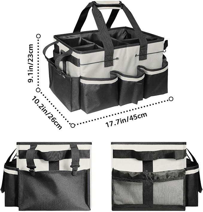 Boczif Cleaning Caddy Bag Wearable, Cleaning Caddy Supplies Organizer with Handle, Shoulder Straps & Detachable Divide, Cleaning Tool Organizers Tote Bag for Cleaners & Housekeepers (White) - NeatNest