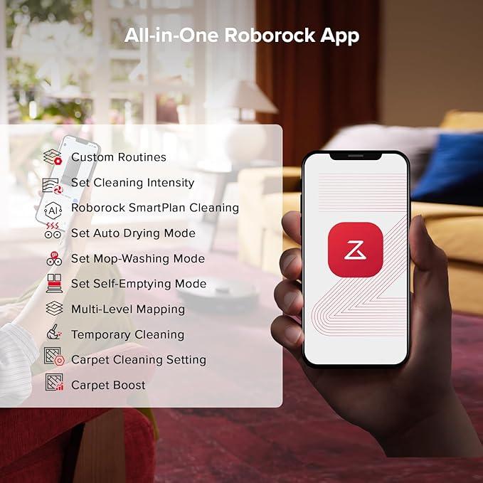 roborock Qrevo S5V Robot Vacuum and Mop, FlexiArm Edge Mopping, 12,000Pa Suction, Dual Zero-Tangle System, Smart Obstacle Avoidance, 10mm Mop Lifting, Auto Mop Washing&Drying, Self-Emptying&Refilling - NeatNest
