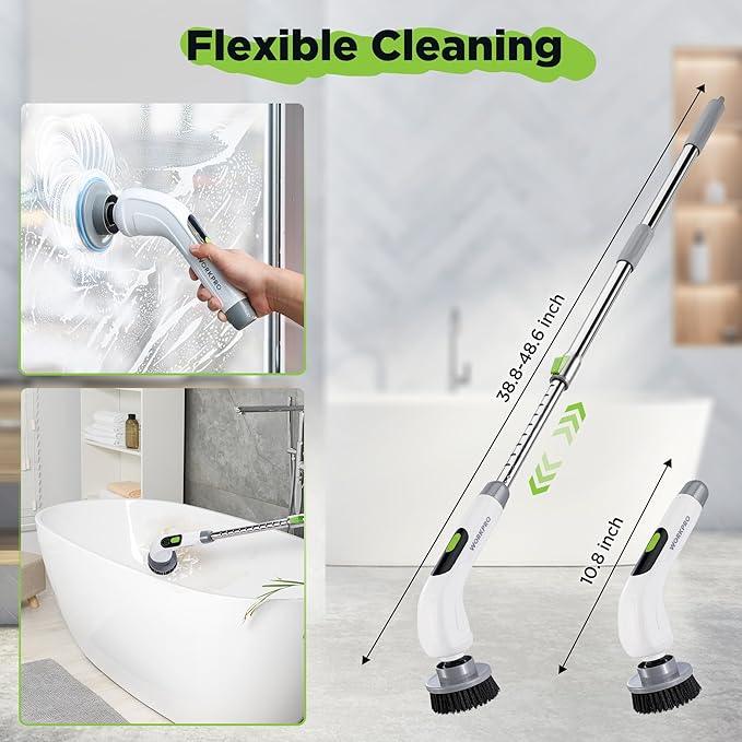 WORKPRO Electric Spin Scrubber, Cordless Cleaning Brush, 3-Speed, Long Adjustable Handle & 8 Replaceable Brush Heads, Waterproof Scrubber for Bathroom, Kitchen, Bathtub, and Floor, for Women - NeatNest