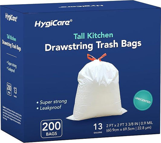 13 Gallon Tall Kichen Trash Bags, Unscented 200 Count Drawstring Garbage Bags, Pre-Separated, Ultra Strong, Leakproof, Sturdy, White - NeatNest