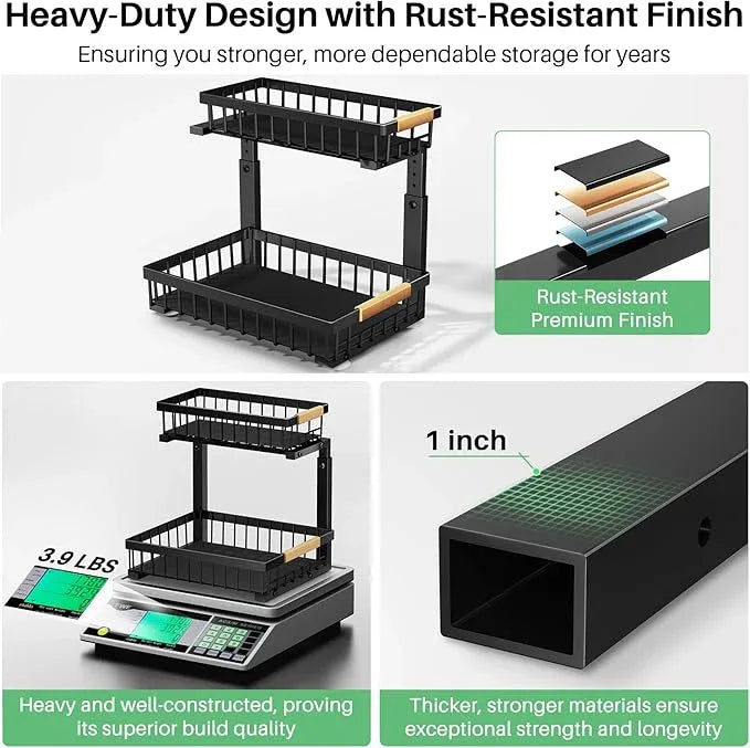 Pull out Cabinet Organizer, 2 Tier Under Sink Organizer, Slide out Metal Kitchen Cabinet Organizers Drawer Shelf, Sliding Storage Shelves for Kitchen Bathroom Pantry Cabinet Closet Organization Rack - NeatNest