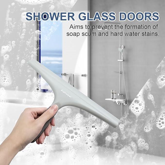 Silicone Shower Squeegee for Glass Doors with Hook, Window Squeegee for Shower Doors, Kitchen, Mirrors and Tiles, Glass Squeegee Bathroom Shower(10 inch, Gray) - NeatNest
