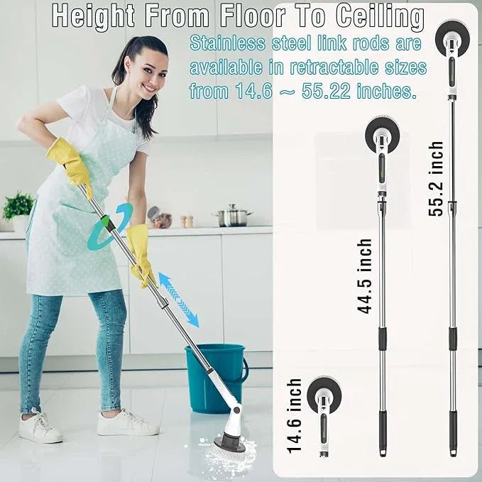 Electric Spin Scrubber, 8 in 1 Electric Cleaning Brush, Cordless Rechargeable Scrub Brush with 8 Replaceable Brush Heads, Adjustable Length and Angle Power Scrubber for Bathroom Tile Bathtub Glass - NeatNest