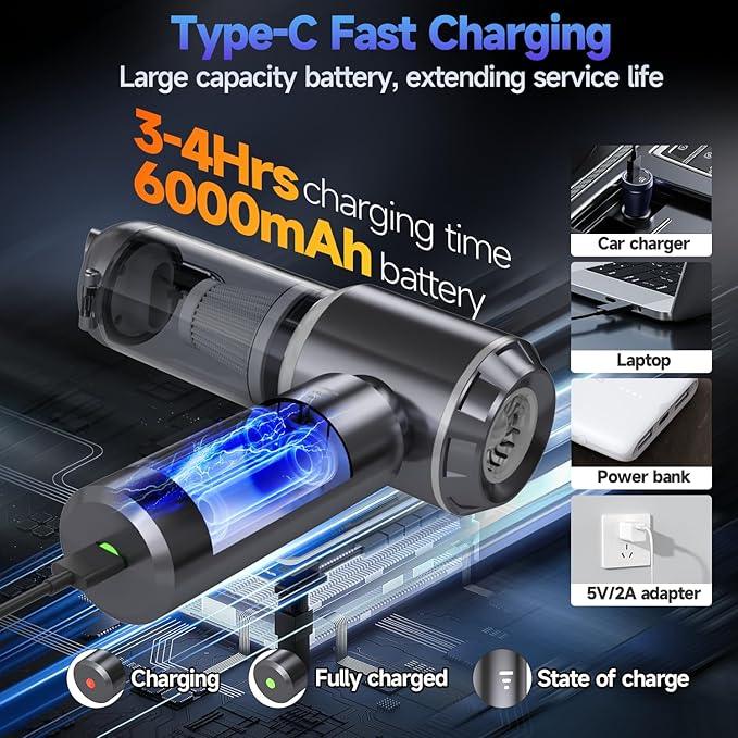 Car Vacuum Portable Cordless, Small Handheld Vacuum Cleaner with 24000PA High Power Suction, Mini Vacuum Cordless Rechargeable with One-Touch Empty, 10-in-1 Hand Vac for Car Home Office Dust - NeatNest