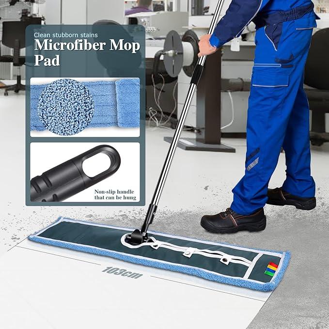 Commercial Mop,Masthome 42" Heavy Duty Dust Mop with Stainless Steel Handle,Large Industrial Mops for Floor Cleaning with 1 Cotton & 1 Microfiber Pad,Wet & Dry Large Mops for Home,Garage,School,Mall - NeatNest