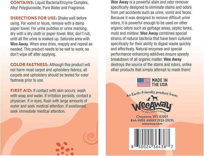 Wee Away Original Formula Concentrated Stain & Odor Remover, Enzyme Cleaner, Pet Urine Odor Eliminator for Home - Pet Mess Destroyer for Carpet & Furniture, Original Citrus Scent, 32 fl oz - NeatNest