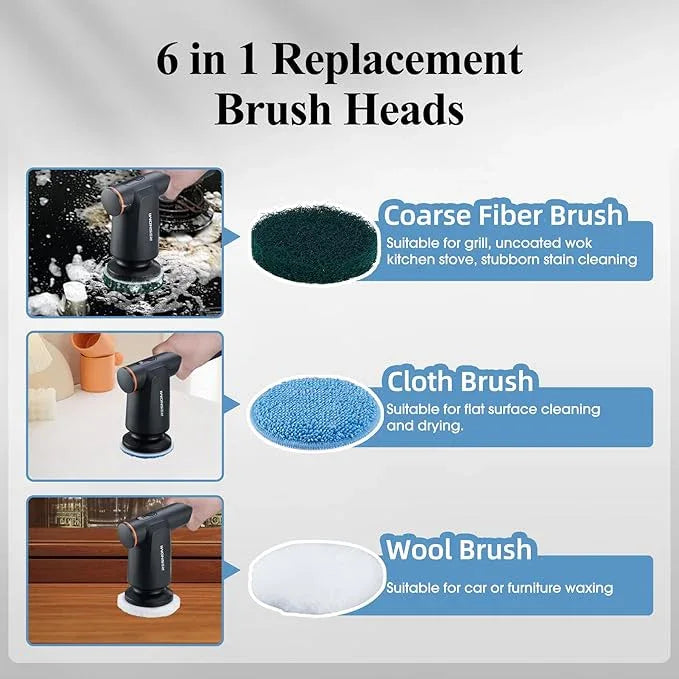 Electric Spin Scrubber, Bathroom Shower Scrubber with LCD Display, 2 Speeds Electric Scrubber for Cleaning with 6 Replaceable Heads, 4-Hour Runtime‌, Cleaning Brush for Kitchen/Car, Gray-Black - NeatNest