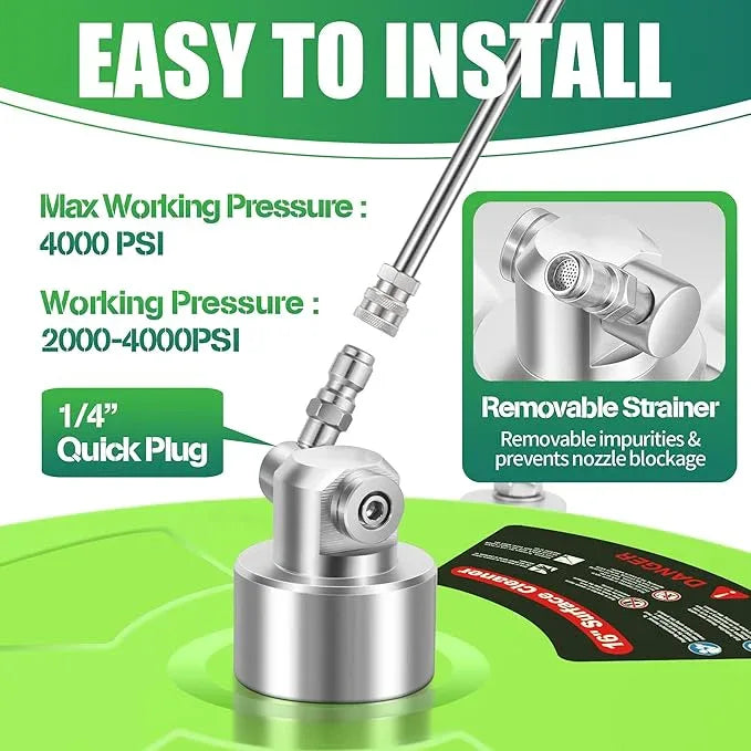 16'' Pressure Washer Surface Cleaner with 4 Wheels - Stainless Steel Surface Cleaner for Pressure Washer Attachment for Concrete, Driveway, Patio, Sidewalk, Deck and Driveways - NeatNest