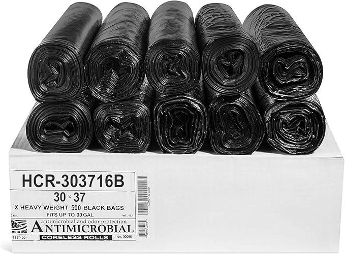 Aluf Plastics High Density Trash Bags, 30 Gallon, 500 Count, 16 Micron (eq), 30" x 37", Black, for Bathroom, Office, Industrial, Commercial, Janitorial, Municipal, Recycling - NeatNest