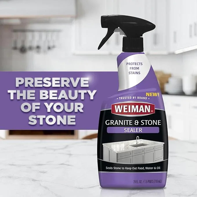 Weiman Complete Countertop Clean & Protect Kit - For Granite, Marble, Quartz & Stone - Granite & Stone Cleaner and Polish - 24 oz, Granite & Stone Sealer -24 oz - NeatNest